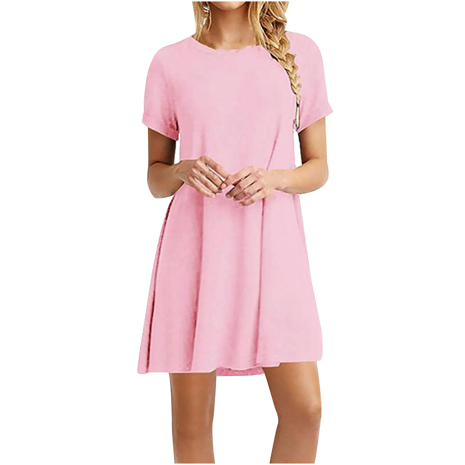 

Women's Dresses Solid Color Loose Round Neck Short Sleeved Dress For Women Casual Comfortable Daily Short Female Skirts