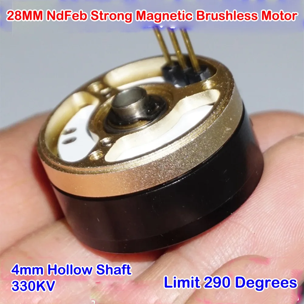 DC 12V Micro PTZ Motor 28MM Outer Rotor Brushless Motor 330KV Double Ball Bearing 4mm Hollow Shaft Rotation Limit 290 Degrees