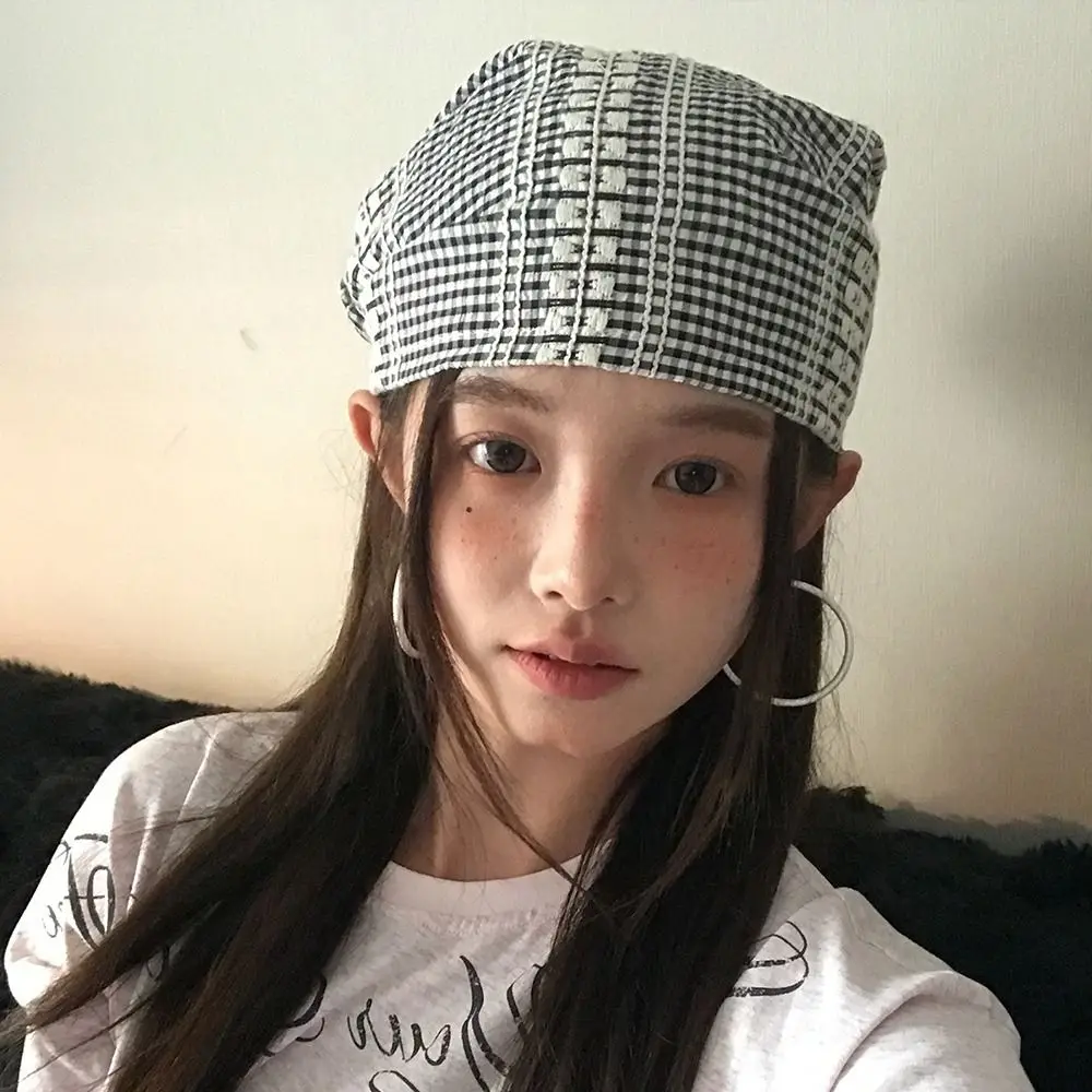 

Casual American Headscarf Hat Plaid Spring Summer Strappy Bandana Cap Y2k Wasteland Style Beanie Hats Headwear