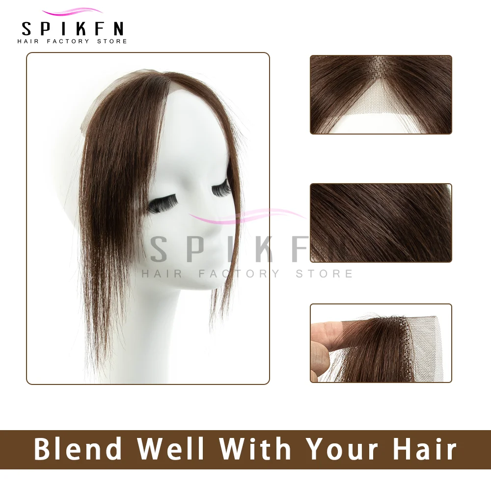SPIKFN 25cm 내추럴 스트레이트 헤어 사이드 뱅 여성용 헤어피스 레이스 인모 뱅 6가지 색상 (블랙, 브라운, 블론드)