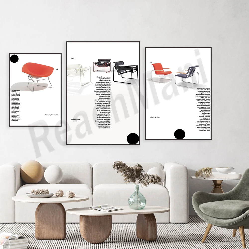 Póster de silla Bauhaus, arte icónico de pared de silla grande Bertoia, diseño modernista, decoración del hogar, regalo de arquitecto