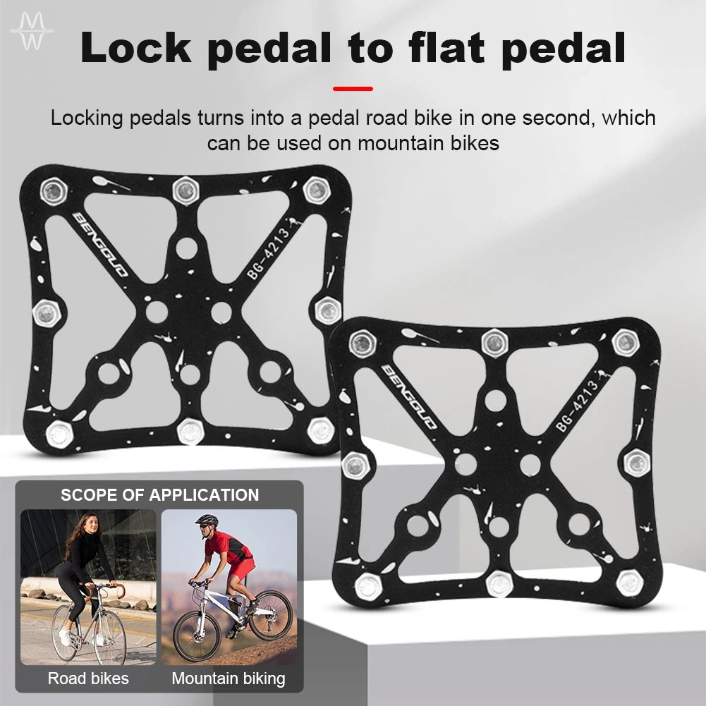 Universal Self Locking Quick Release Pedal Converters Clipless to Flat Pedal Adapter Parts for MTB Road Bicycles