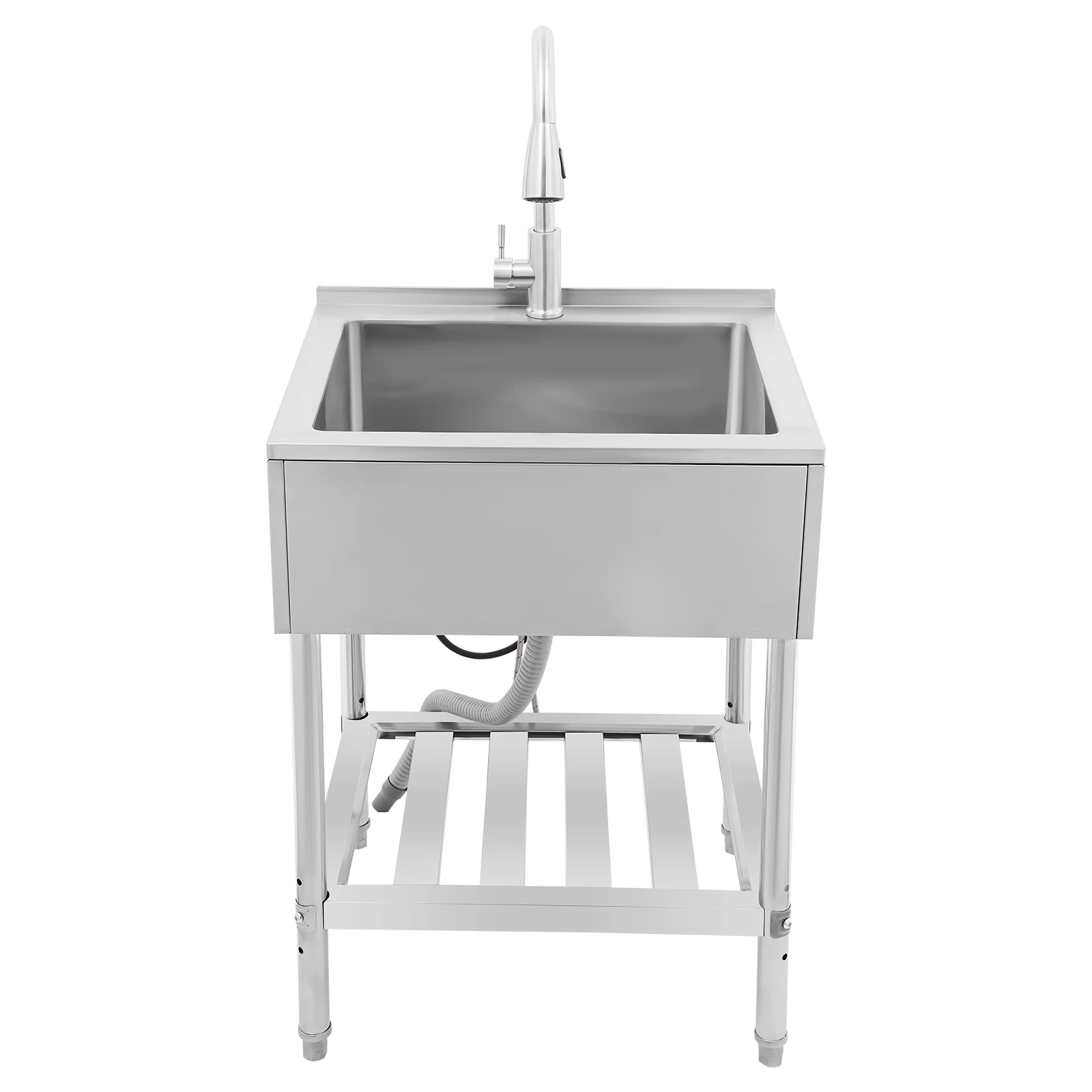 حوض غسيل ذو وعاء واحد، حوض تجاري مع صنبور قابل للسحب، حوض غسيل من الفولاذ المقاوم للصدأ مع حامل