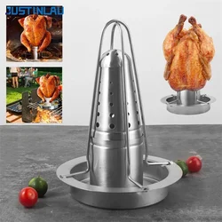 JUSTINLAU Stainlness Steel Roasting Grill Stand Removable Outdoor BBQ Tool Chicken Roaster Rack Non-stick Grilled Chicken Plate