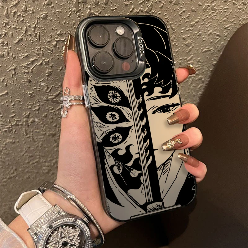 Demon Slayer Kimetsu no Yaiba For Apple iPhone 15 14 13 12 11 XS XR X 8 7 Pro Max Plus mini Colored Silver Plated Inside Cover