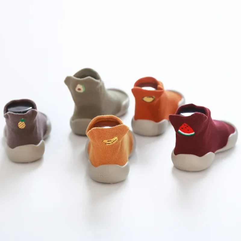 

Autumn Baby Shoes and Socks Korean Edition Embroidered Cartoon Fruit Children's Floor Socks Rubber Bottom Anti Slip Baby Socks