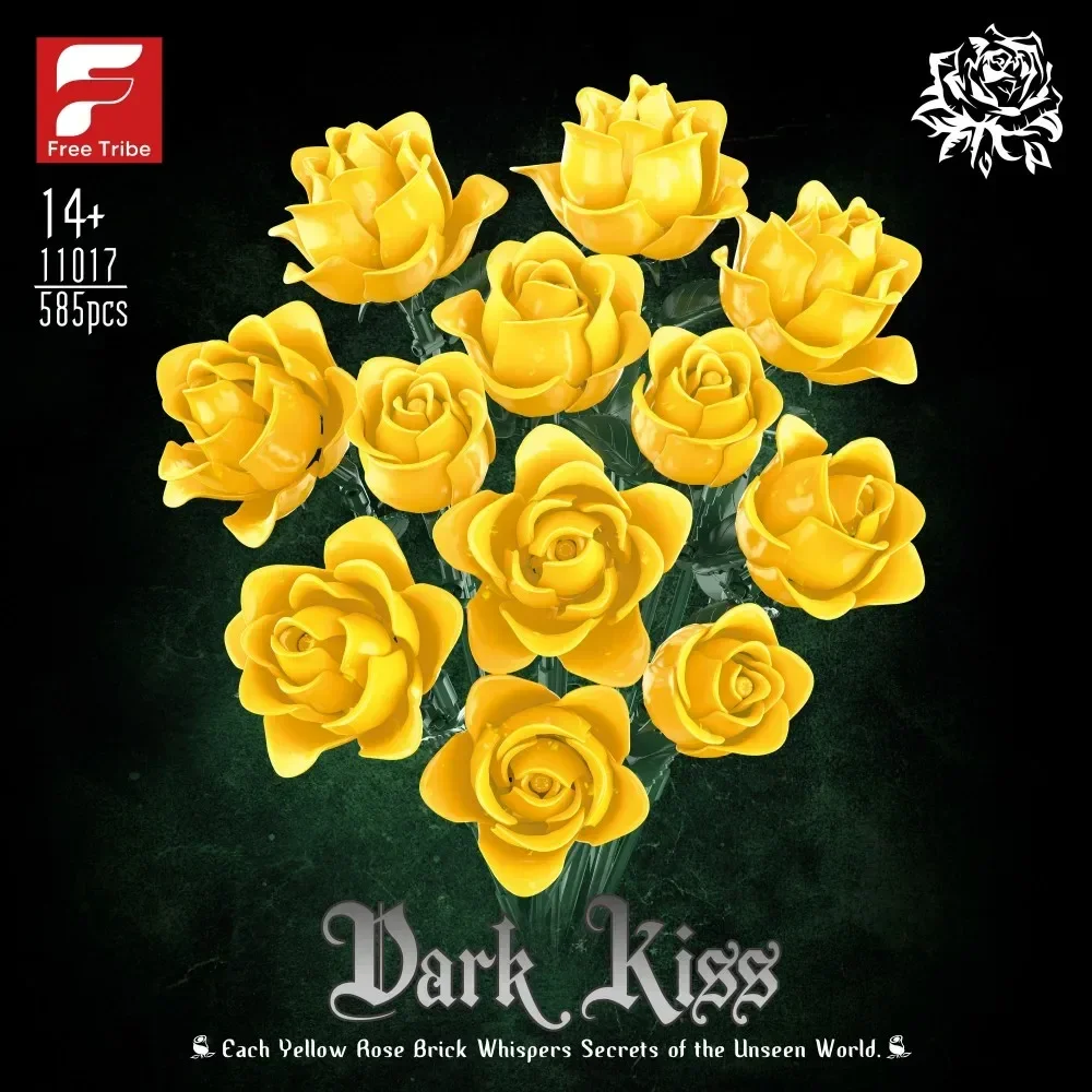 585PCS สีเหลือง Rose Building Blocks ดอกไม้ช่อดอกไม้อิฐเดสก์ท็อปตกแต่งผู้ใหญ่วันหยุดโรแมนติกของขวัญเด็ก DIY ของเล่น