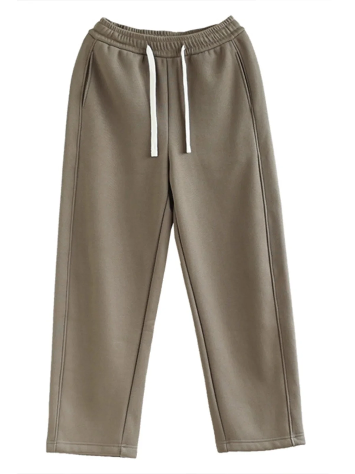 Women's Fce Lined Elastic Waist Wide Leg Pants Winter High Waist Drapey Straight Casual Thiened Warm Trousers