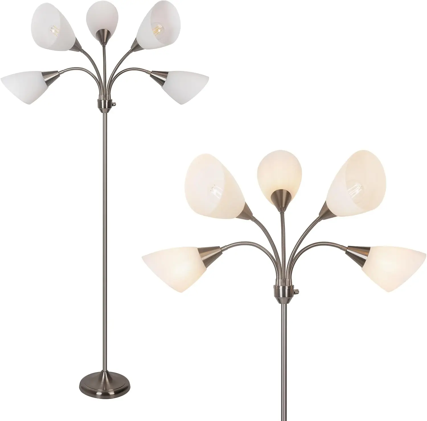 

Регулируемый напольный светильник с 5 плафонами и большим абажуром, совместимый с лампами E26, для гостиной и спальни, цвет: матовый никель