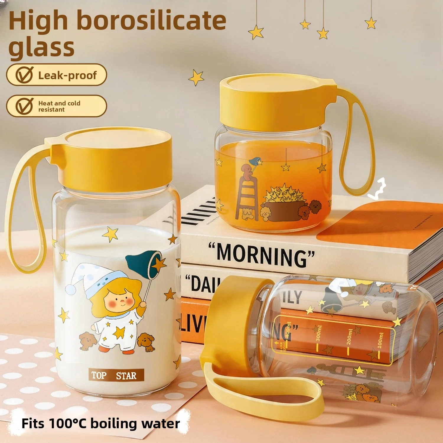 

Xinmeiya High Aesthetic Glass Cup Portable Milk Juice Coffee Breakfast Scale out Convenient Women's Cup Borosilicate Glass
