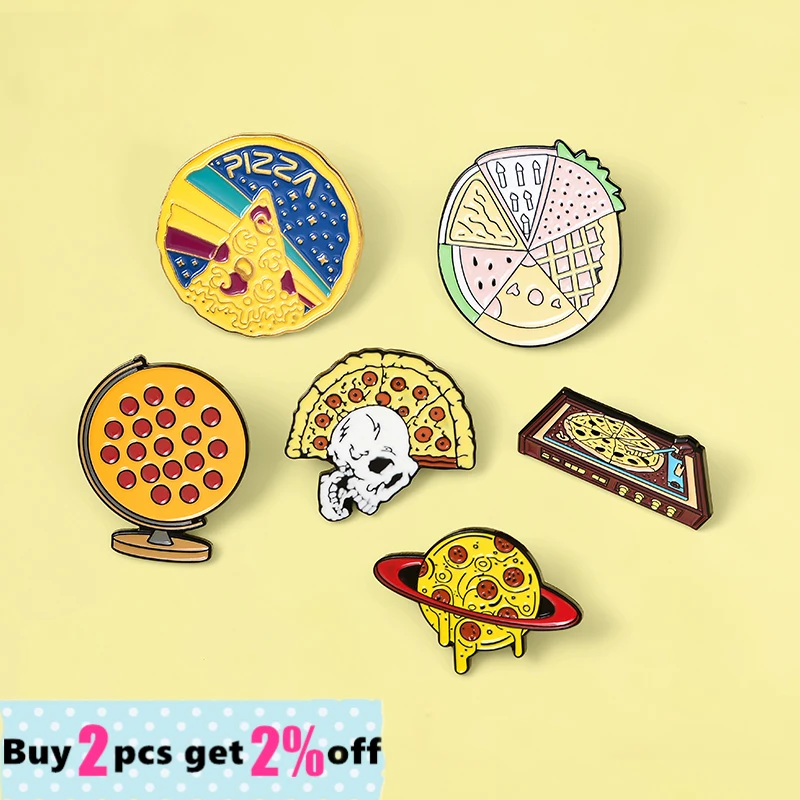 Wholesale Pizza UFO Planet Enamel Pin Custom ET Christmas Tree Globe Brooch Shirt Lapel Pins Badge Food Jewelry Gift for Friend