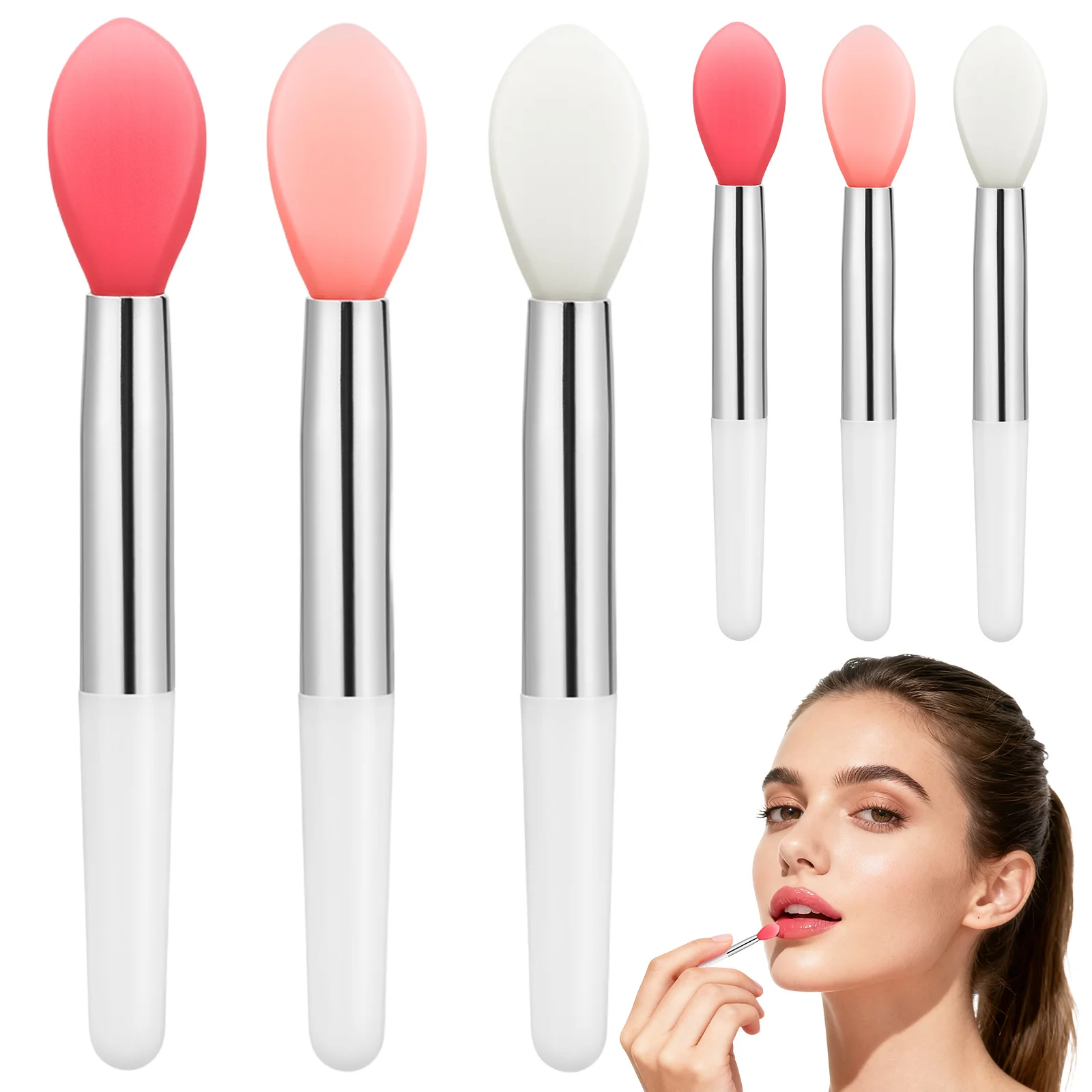 6 pezzi applicatori per rossetto in silicone morbido testa singola trasparente rosa anguria rosso strumenti per pennelli per labbra portatili labbro