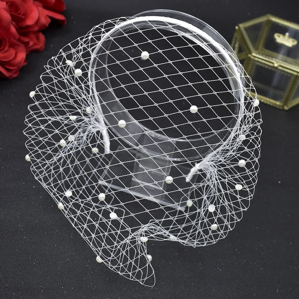 Elegant French Style Birdcage Veil Rhinestone Pearl Bridal Headwear Charm Shiny Bride Veils Women