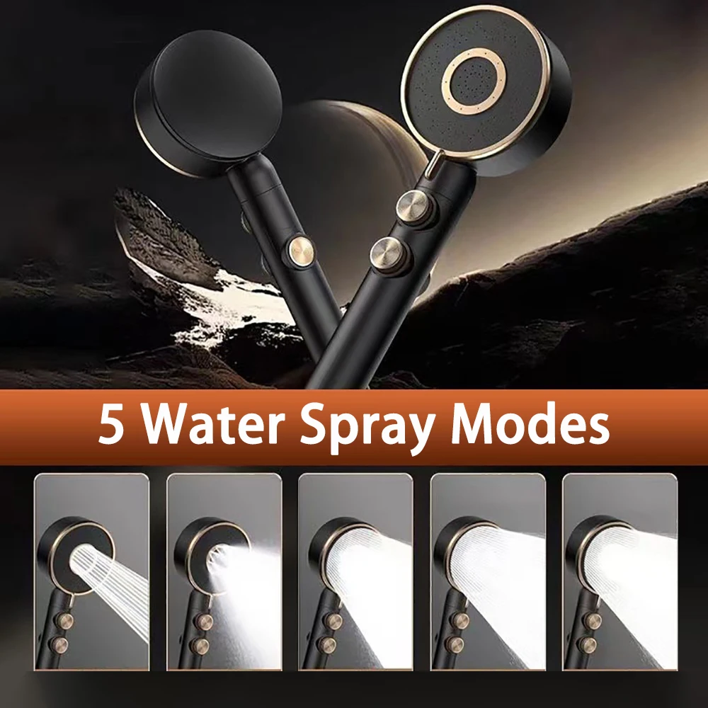 

5 Modes Handheld Pressurized Showerhead Circular Shower Nozzle Hangable Water Saving Shower Head Universal Bathroom Accessories