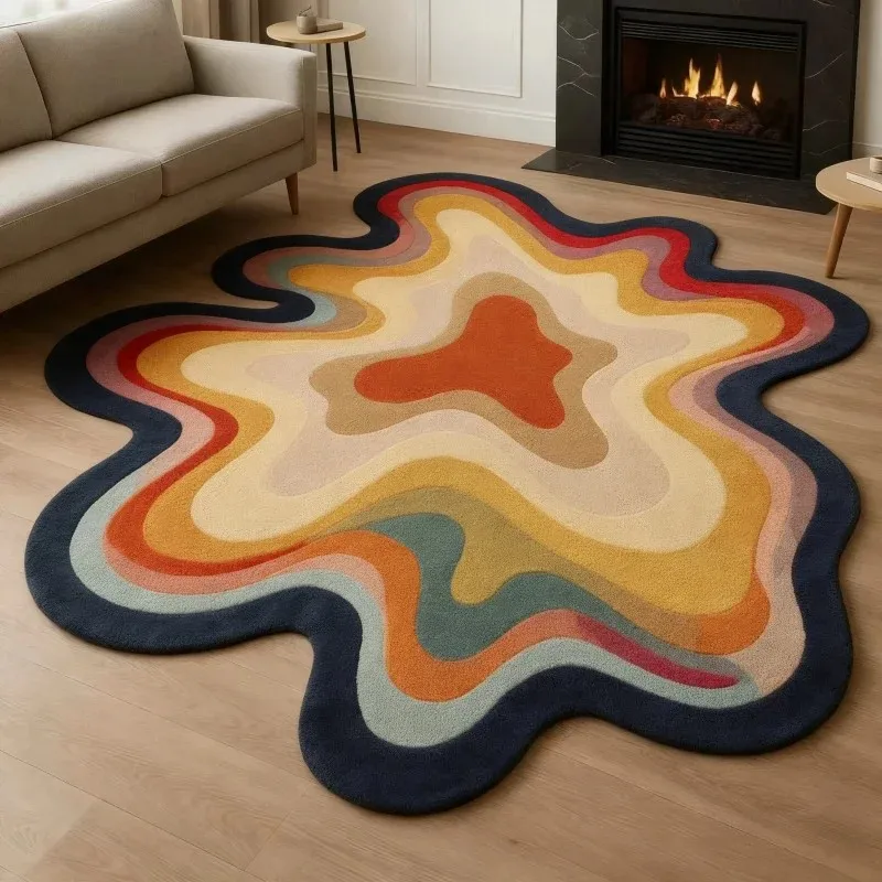 Warm Orange Wave Cloud Rug Ins Cream Style Soft Non Slip Floor Mat for Living Room Fireplace Bedroom Viral Decor - view 3