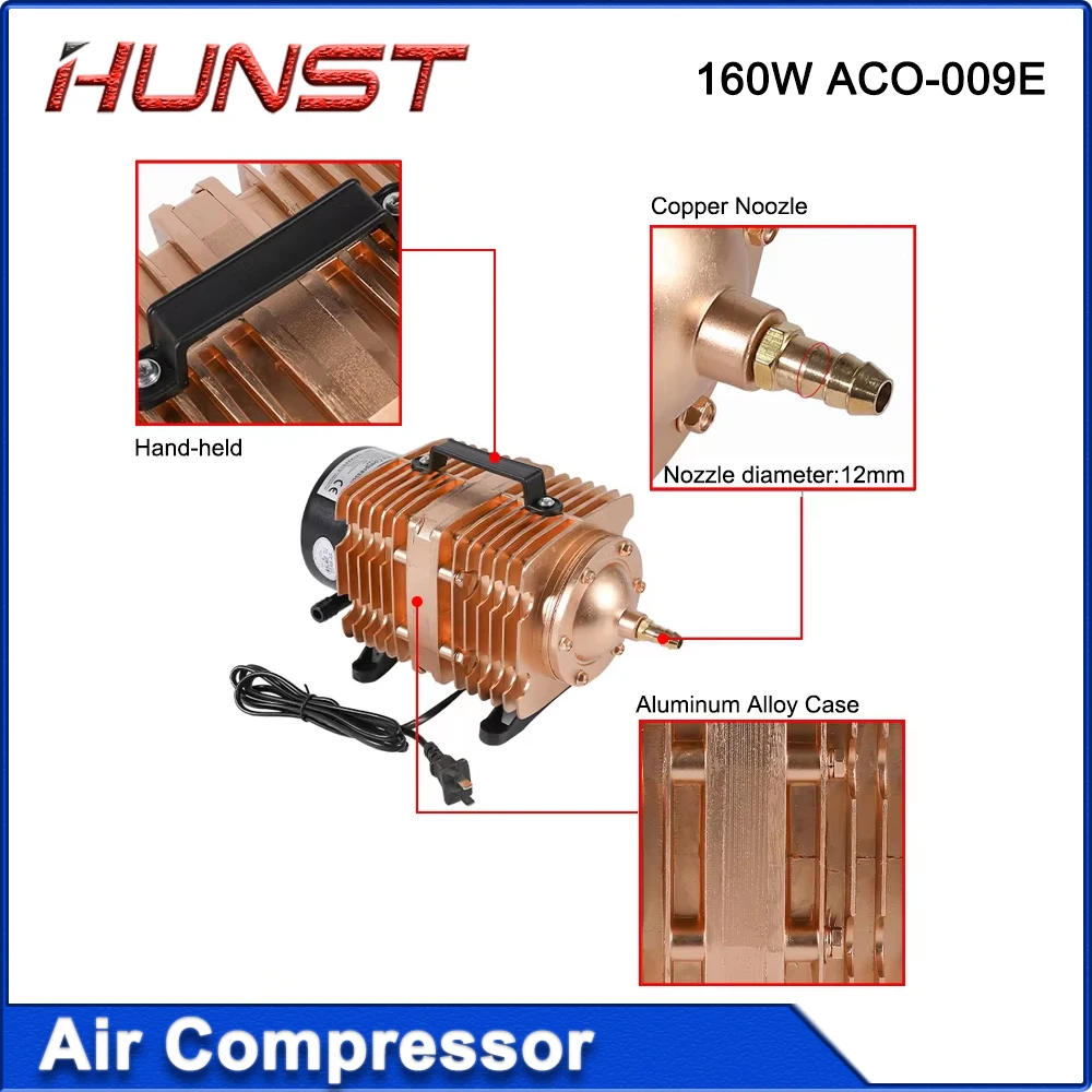 مضخة هواء بملف لولبي لضاغط الهواء بقوة 160 وات من Hunst ACO-009E، ملحقات آلة قطع النقش بالليزر CO2