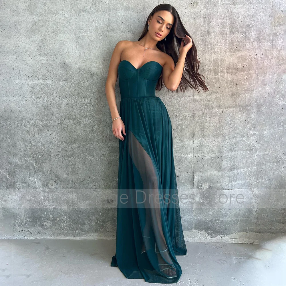 Hunter Green Formal Dresses for Women 2024 Sweetheart Column Evening Gowns Long Spandex Tulle Sleeveless Simple Prom Dress 2024