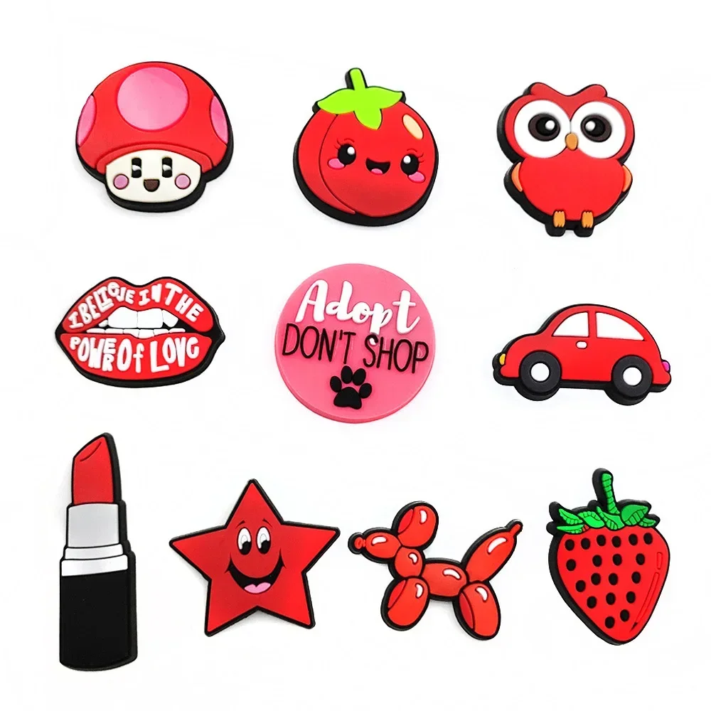 10Pcs Cartoon Red VSCO Little Fresh Shoe Charms for Clogs Bubble Slides Sandals PVC Shoe Decorations Buckle Accessories for Kids