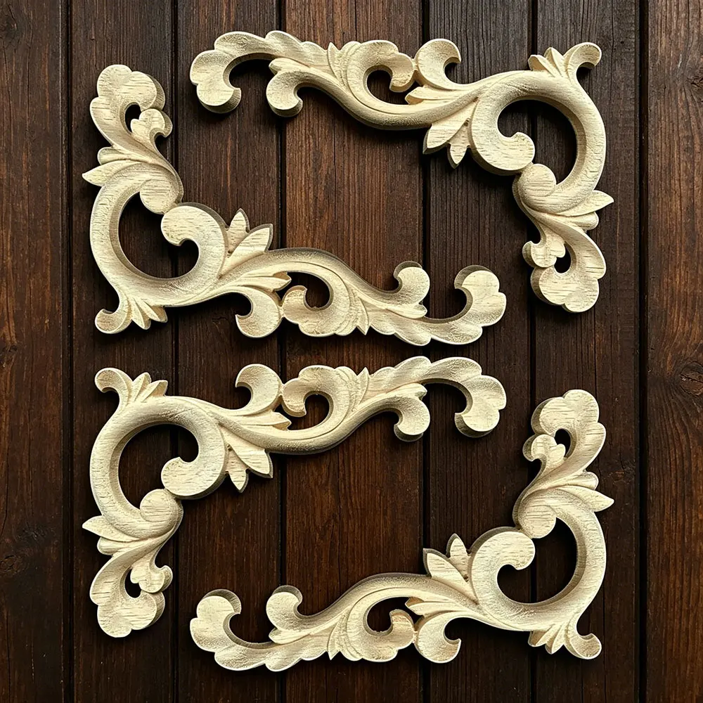 

4PCS Natural Oak Wood Carved Applique Furniture Decorative European Style Figurine Miniatures Home Decoration Accessories