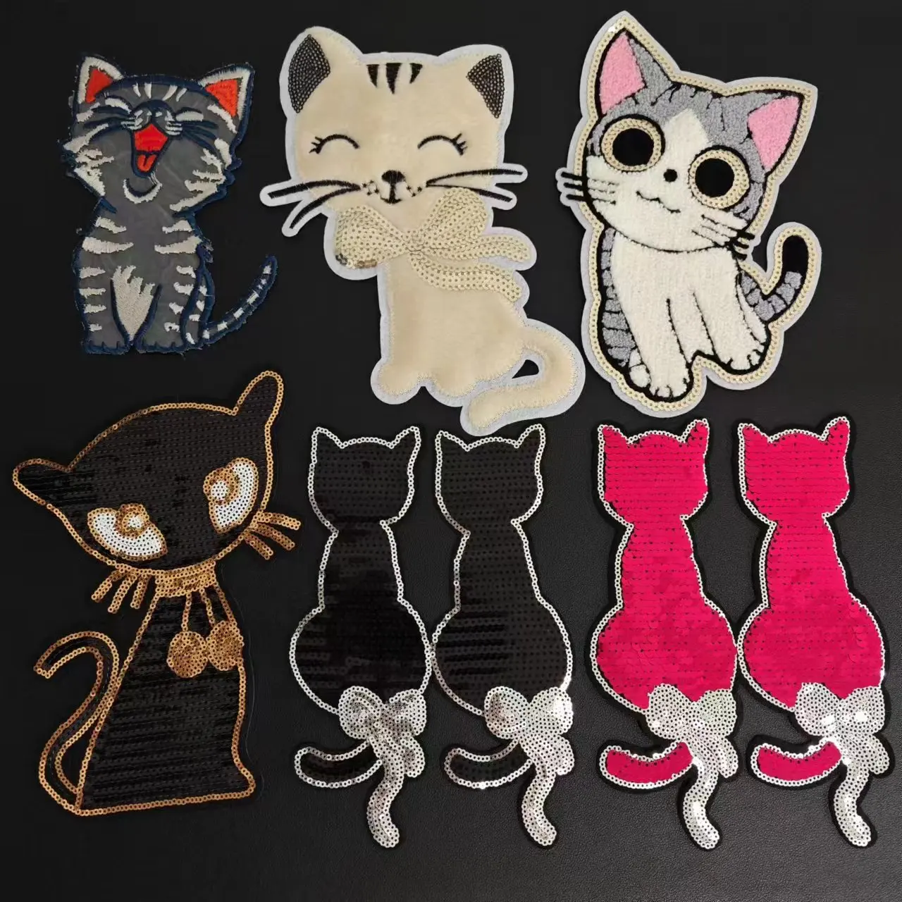 Large Cat Sew on Patches For Clothing Sequins Plush Lace Biker Badge Patch Sequined Women Clothes Stickers Strange things