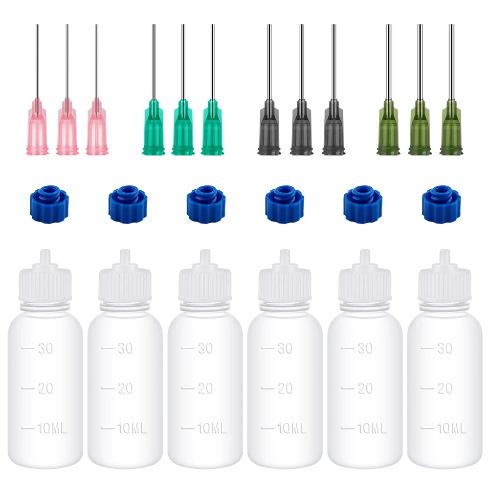 24pcs/pack 30ml Fine Needle Tip Glue Applicators Set Plastic Squeezable Dropper Bottles with Blunt Needle Tip for Craft Project