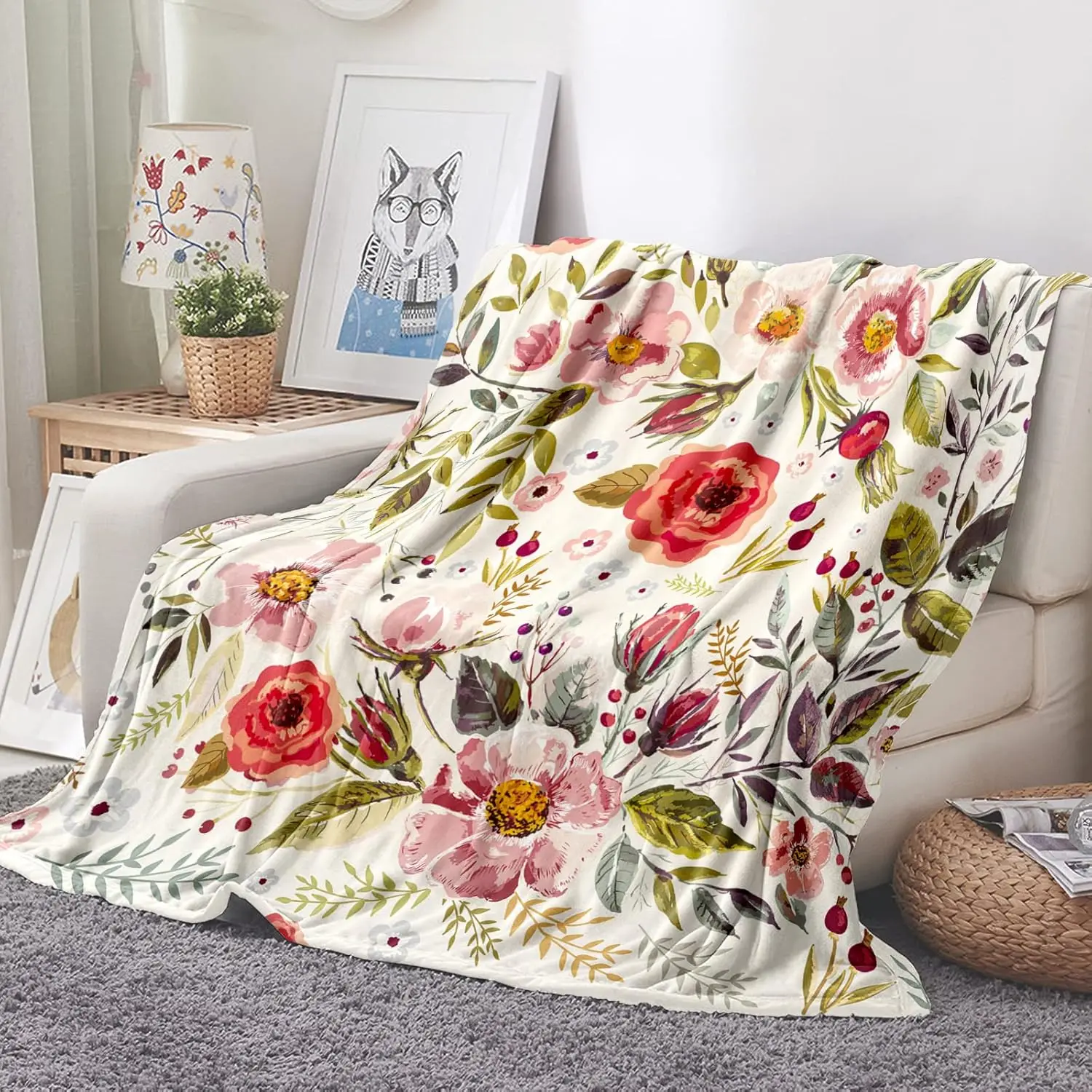 Wildblumen Blumen Decke botanische Blumen bedruckte Decken weiche leichte flauschige Plüsch Fuzzy Bettwäsche Sofa Reise