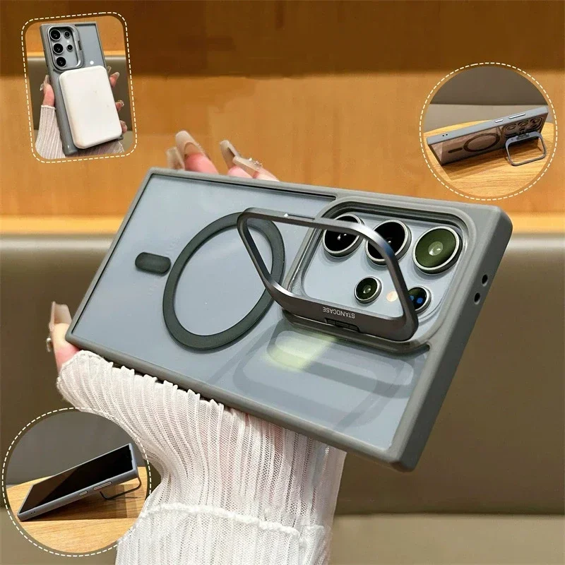 Чехол для Magsafe Magnetic Wirelesss Charge Case для Samsung Galaxy S24 S23 S22 Ultra S23 FE Plus, защитный держатель для камеры, прозрачная крышка