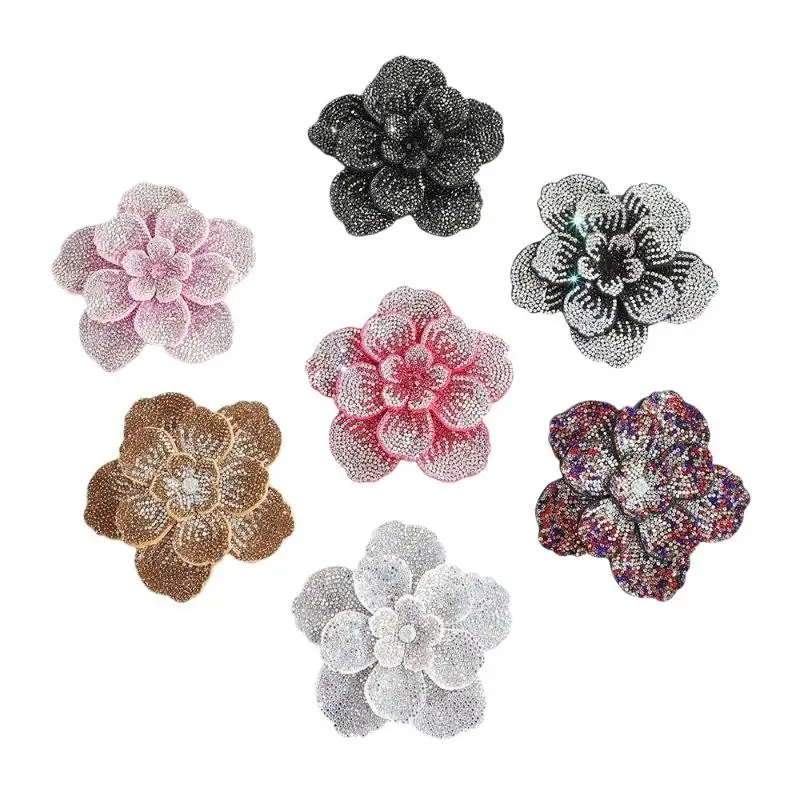 1 Stück Dreidimensionale Kamelien-Strass-Blumenapplikationen DIY Bastelzubehör Nähzubehör Verzierung Blumenbrosche Stoffe Sparklin – Detail 8