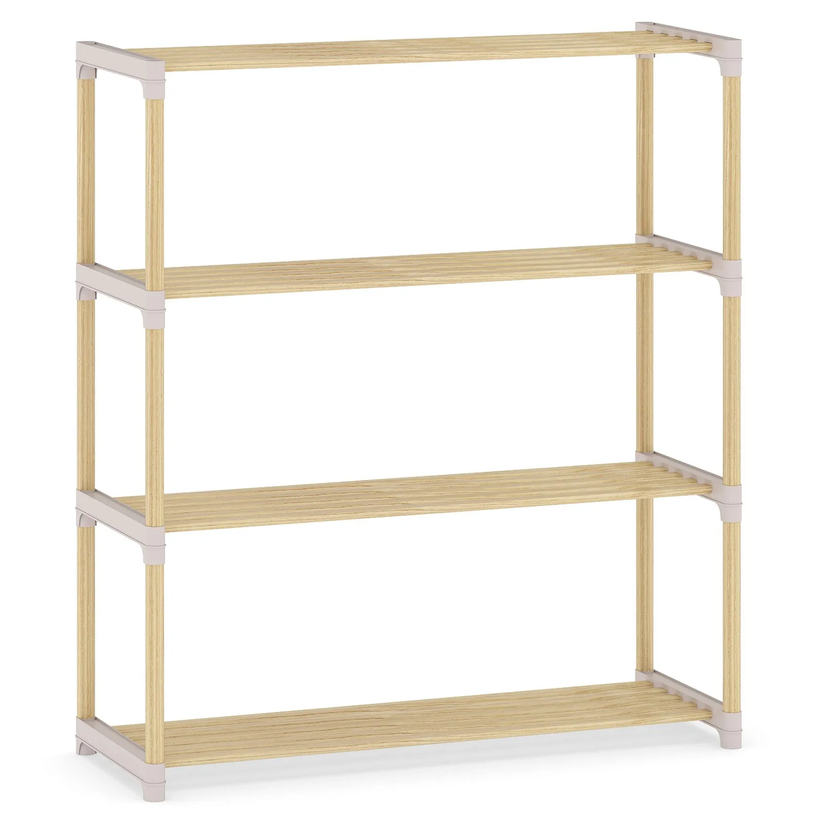 

4-Tier Solid Wood Shoe Shelf Stand w/Slatted Open Shelves for Entryway, Closet