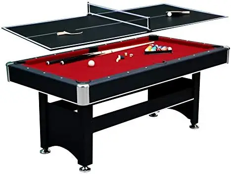 

6-ft Pool Table with Table Tennis Top - Black with Red Felt