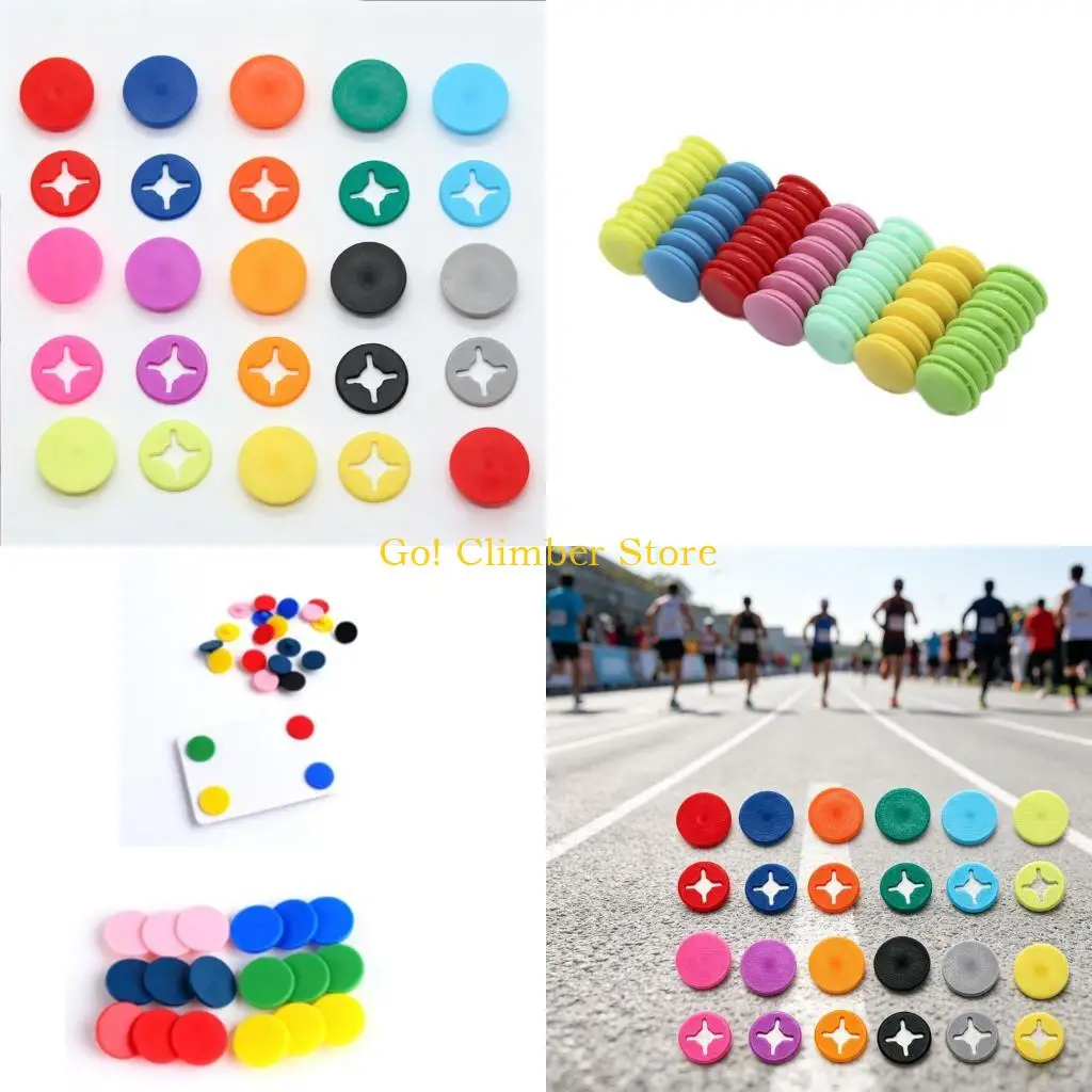 Q84C Running Race Bib Buttons for Race Day Setups, 12-Piece No Pin Running Bib Fasteners Set with Assorted Color, Reusing Clips