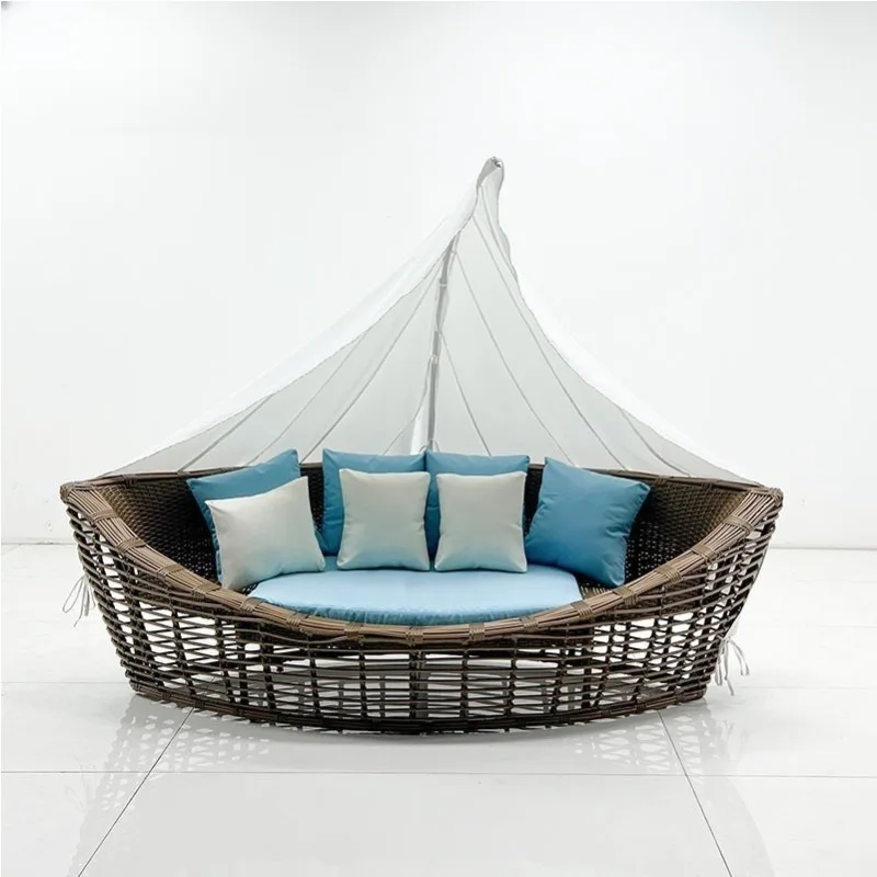 Hotel B & B outdoor leisure sofa, creative garden furniture, outdoor scenic spot with awning rattan sailing sofa