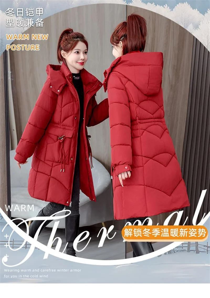 

Женская зимняя куртка средней длины нового стиля 2025 года, модная, облегающая, утолщенная, стильное пальто, модная уникальная хлопковая куртка