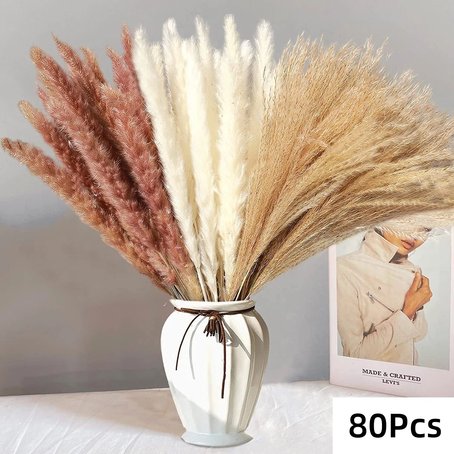 Natuurlijke Pampas Gedroogde Bloemen Boeket voor Boho Home Vaas Decor Bunny Konijn Staarten Gras Kunstbloem Bruiloft Decoratie