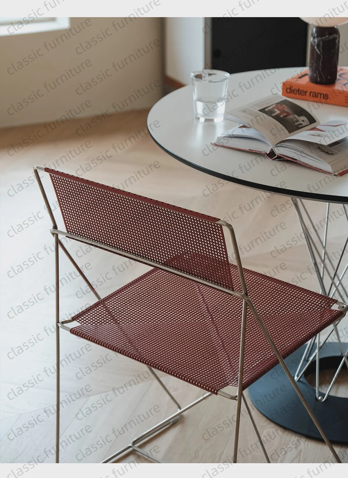 X Line كرسي طعام قابل للتكديس أسلاك الفولاذ المقاوم للصدأ مطلي بالكروم شبكة معدنية Panal بساطتها الدنمارك كرسي داخلي للمنزل #5