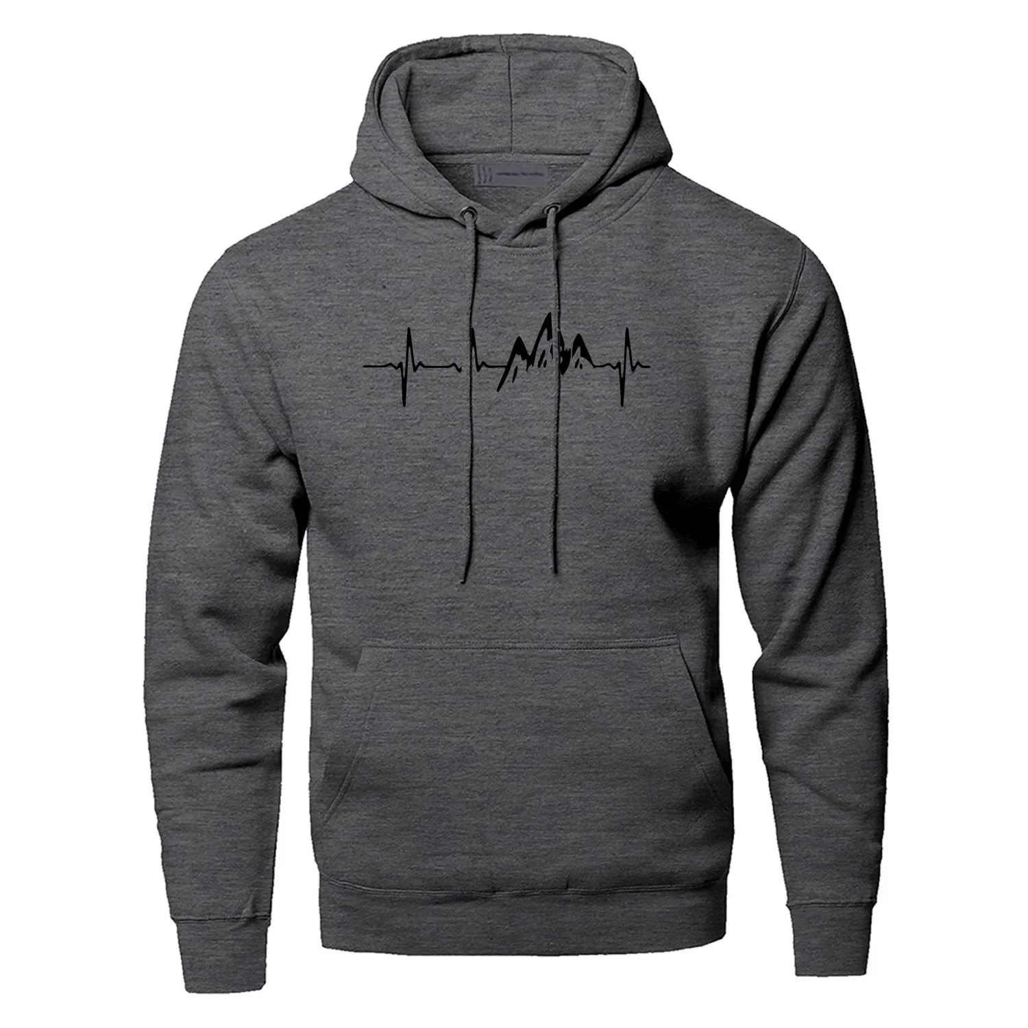 Cool Mountain Heartbeat Hoodies Mens Sweatshirt Autumn Long Sleeve Hooded Sweatshirt Hoodie Black Gray Sportswear