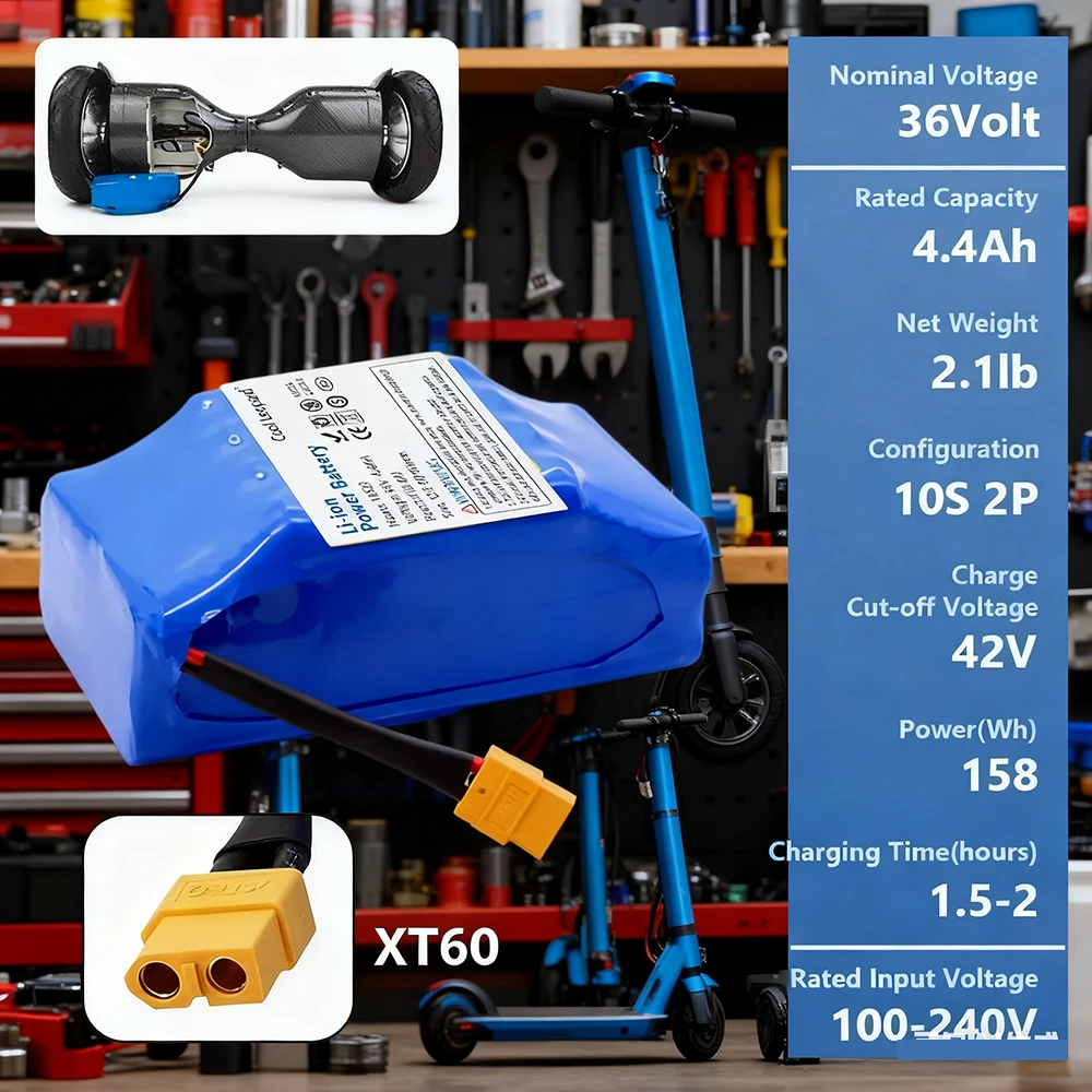 36V 4400mAh 10s2p リチウム充電式バッテリー、電動セルフバランススクーターホバーボード一輪車バッテリーに最適