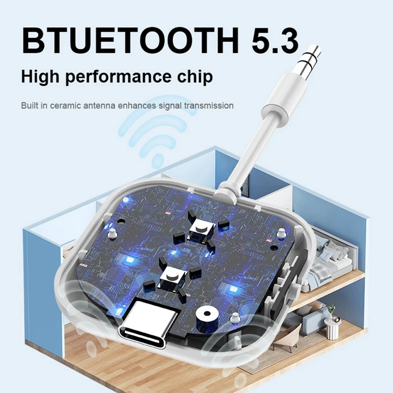 Transmisor receptor de Audio Bluetooth 5,3 2 en 1, adaptador inalámbrico con micrófono, música estéreo auxiliar de 3,5 MM para coche, avión y TV