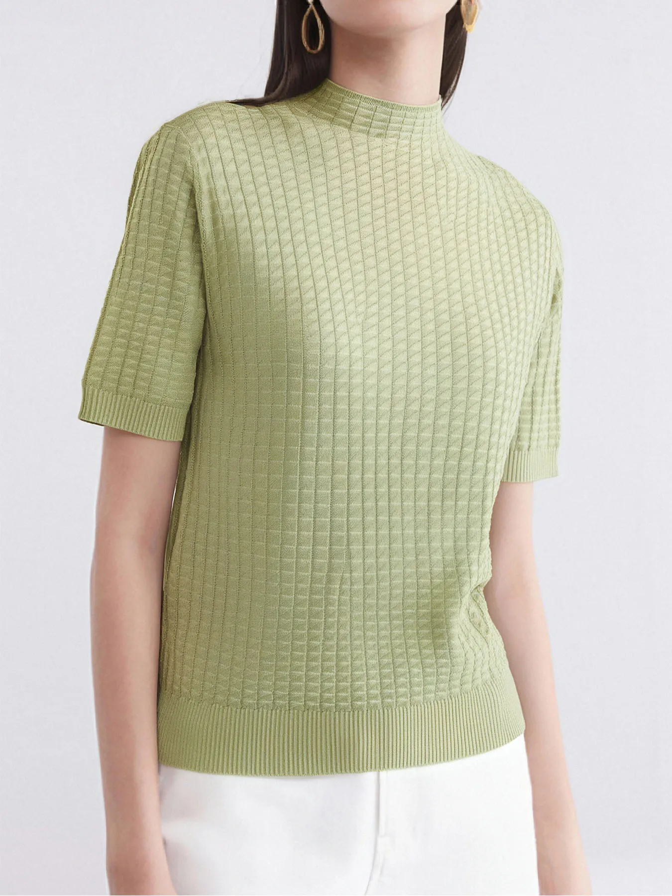 

Женская одежда - Новая весенне-летняя элегантная трикотажная кофта с маленьким воротником-стойкой, однотонная, универсальная, с коротким рукавом, подарок