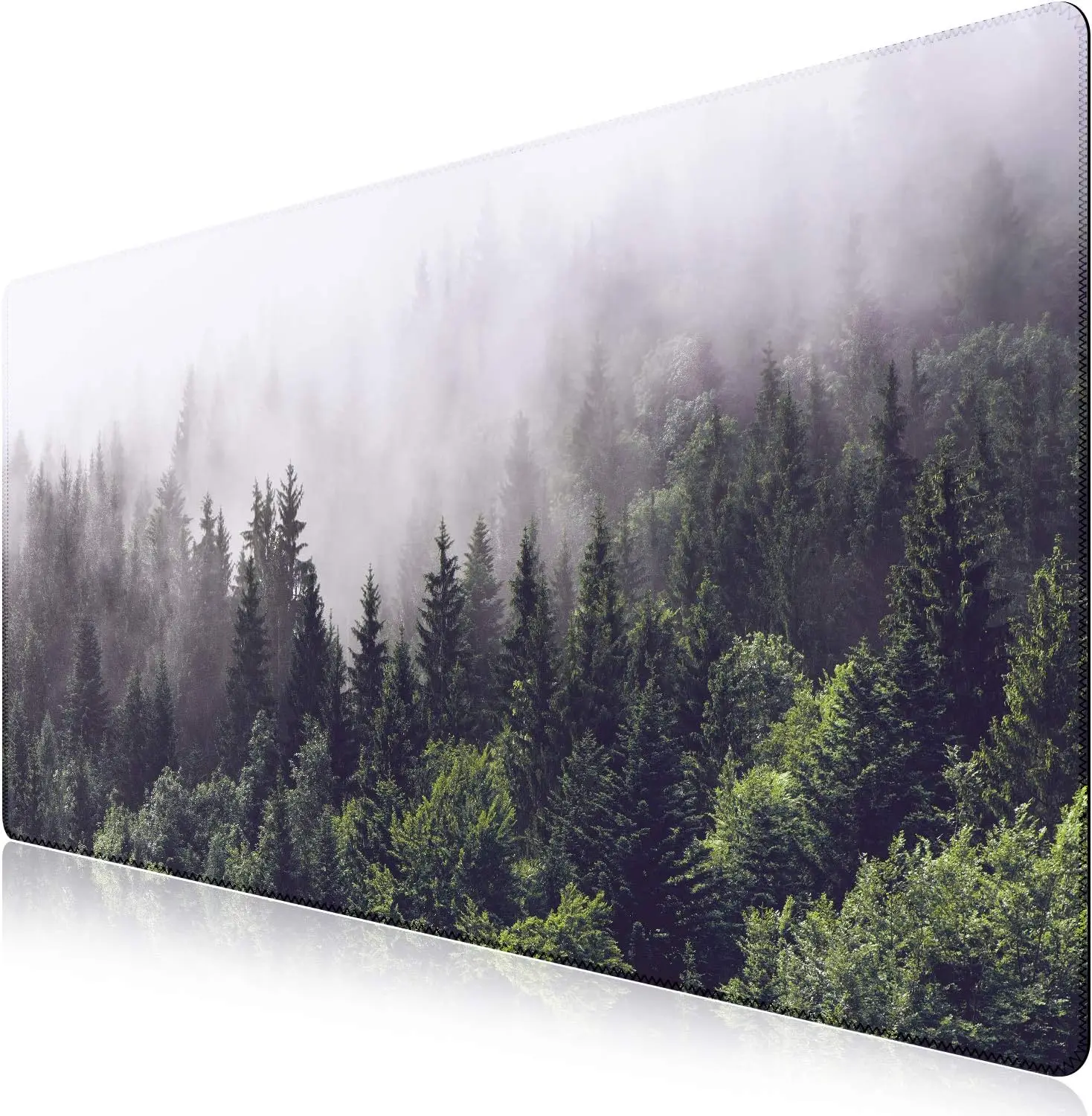 Misty Forest Gaming Mouse Pad, Serene Foggy Coniferous Woodland Landscape Print, Smooth Edge Non‑Slip Mat for Gamers Office