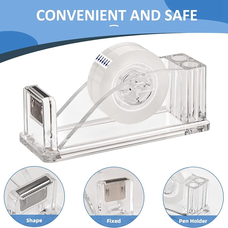Dispenser pita akrilik, Dispenser pita transparan kantor, dudukan pemotong pita non-selip untuk pengeluaran tangan tunggal