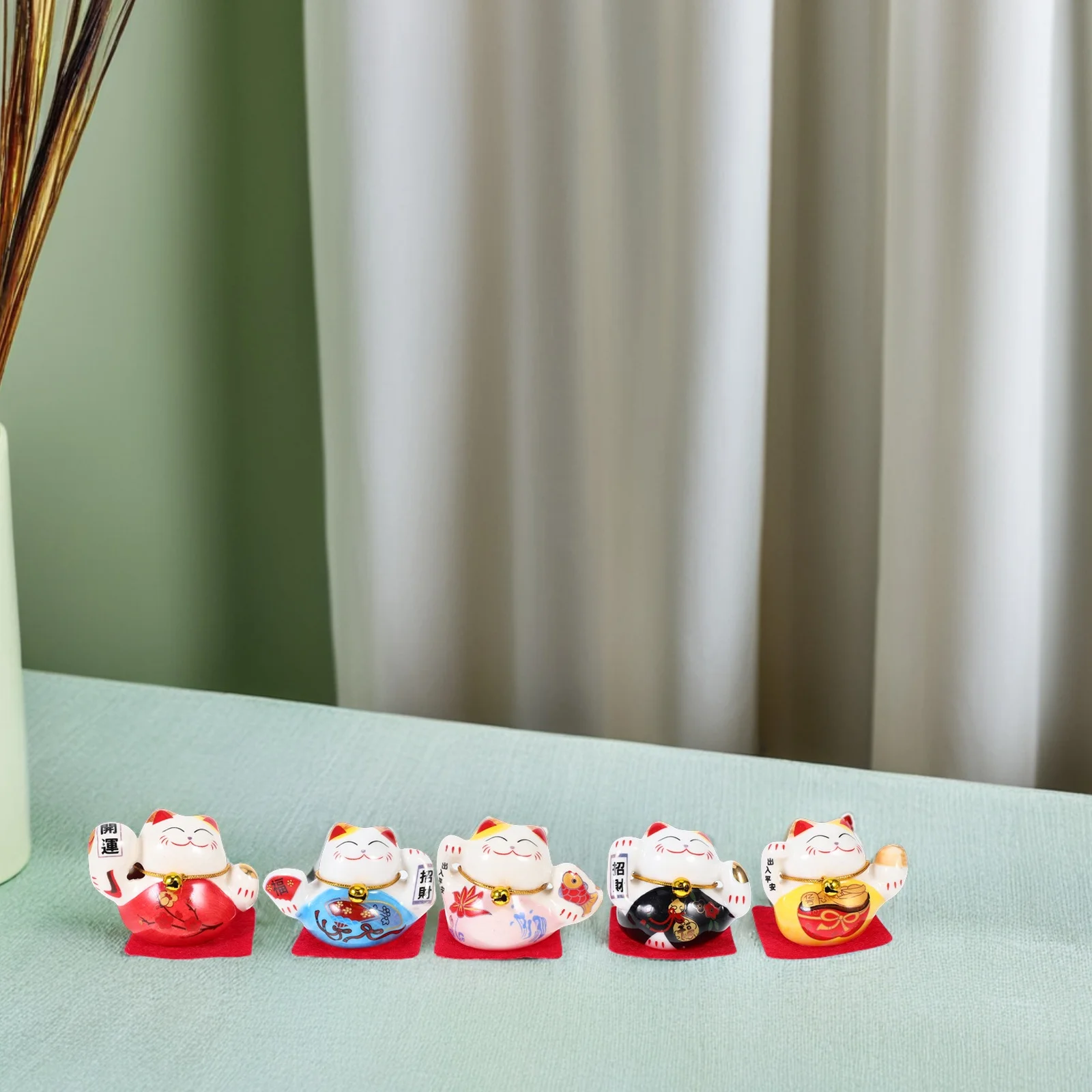 

5Pcs Mini Ceramic Lucky Cat Small Figurines Set for Home Office Desk Decor Japanese Wealth Luck Charm