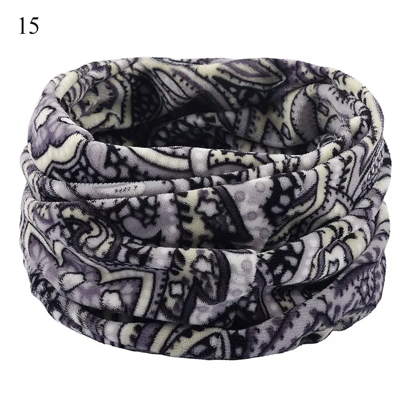 New Snood Scarves Ring Men Women Unisex Winter Soft Fleece Neck Scarf Double Layer Knitted Neck Scarves Warmer Printed Vintage