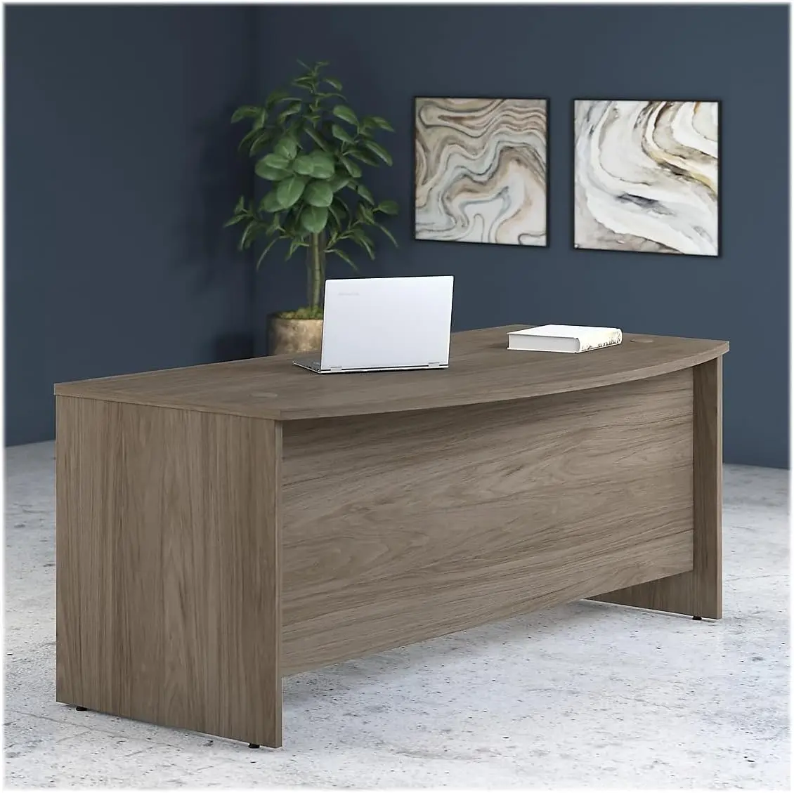 This desk has enough space for computer, notebook, desk clock and so on. Read about your work in this spacious corner