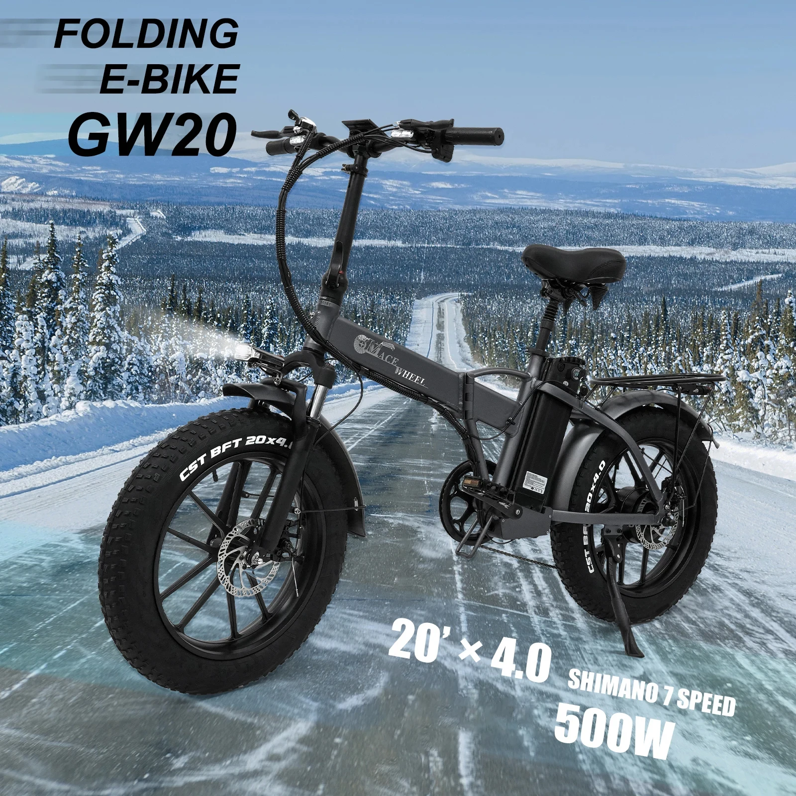 

CMACEWHEEL 500W Adults Electric Bike Bicycle 48V 18Ah 20 Inch Fat Tire Folding Electric E Bikes Mountain Oil Brake 500W Ebike