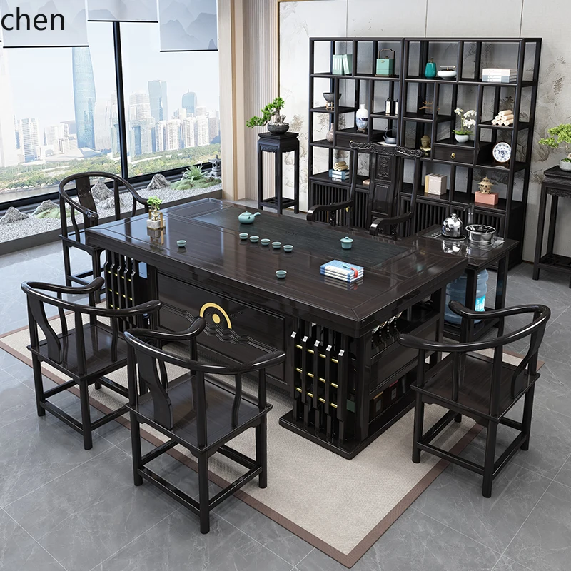 

Комбинация чайного столика и стула HXL, офисный чайный столик из цельного дерева, встроенный бытовой чайный столик кунг-фу