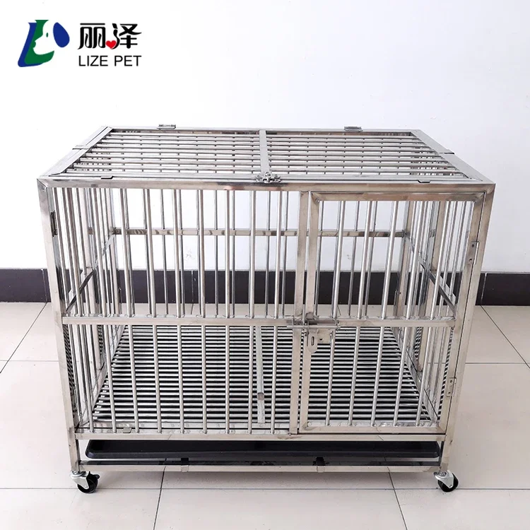 Dog Cage Crate Wholesale Strong Stainless Steel Carton Silver Pet Cage Breathable Letter Push-up Welded 94*60*75CM Accpectable