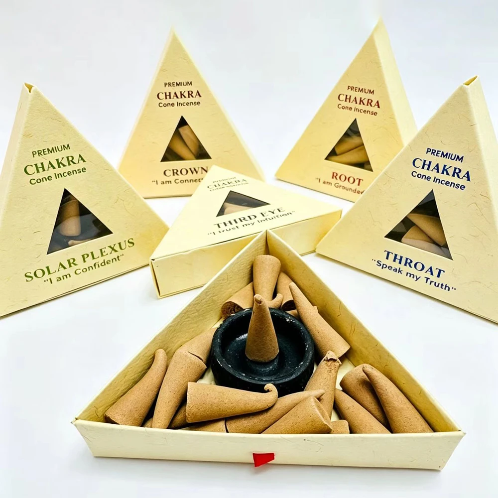 Nepali Handmade 7 Chakra Incense Cones, Natural Herbal Cone Incense for Meditation, Calming, Sleep Aid, Indoor Aromatherapy