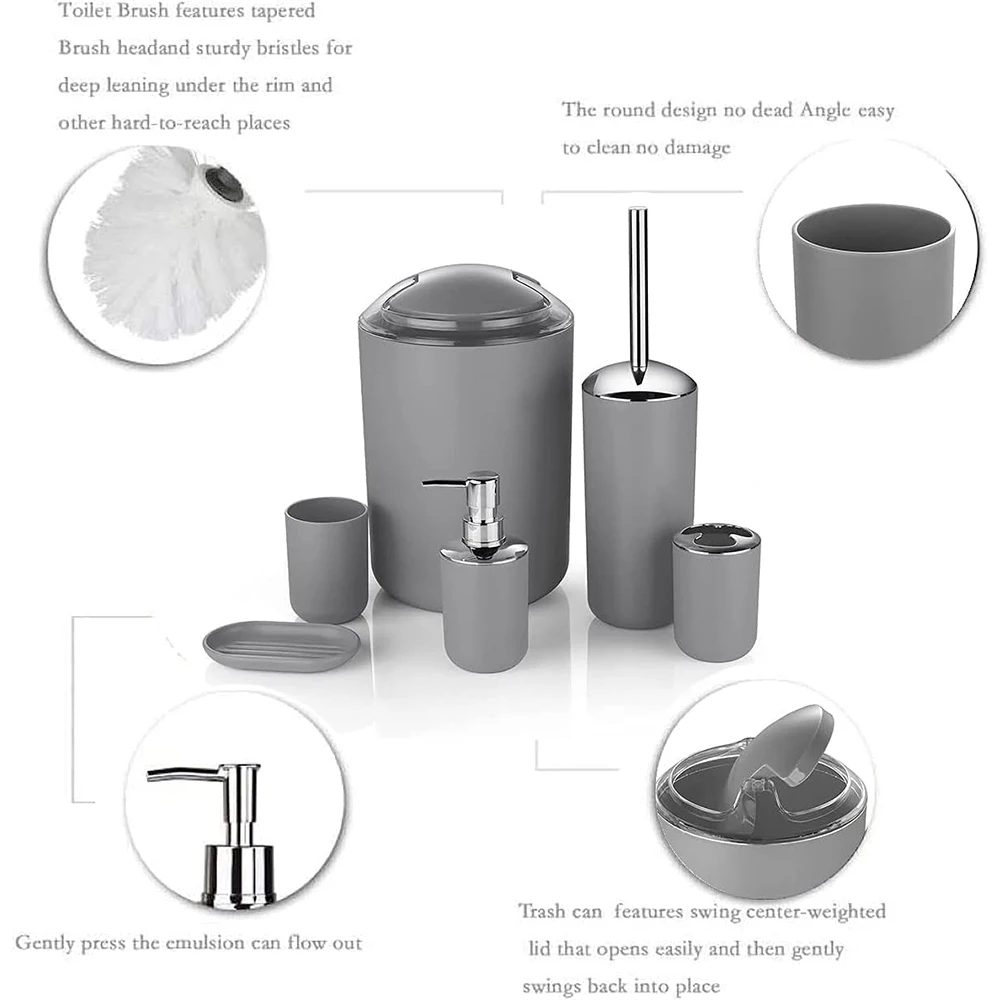 Set di accessori da bagno Set di accessori da bagno da 6 pezzi con pattumiera per accessori da bagno, decorazioni e regali per la casa