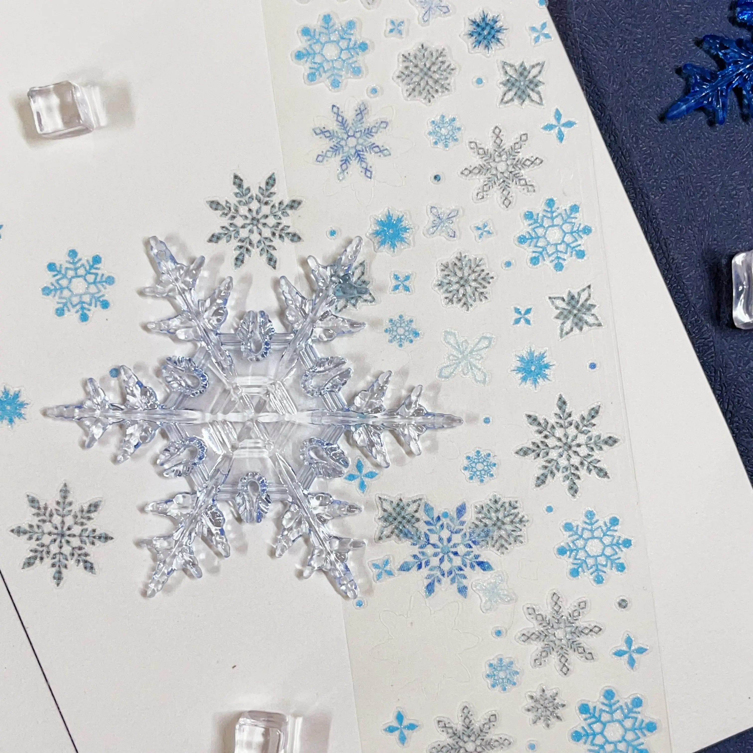 Winter Snowflake Die Cut Washi Pet Tape Sticker Roll (Salt Series) Basic Versatile for Journaling & Craft Projects